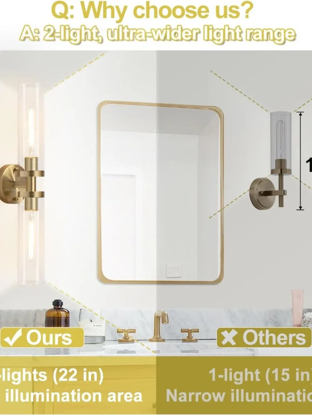 Wall Sconces Set of Two, Hardwired Brass Bathroom Sconces Wall Lighting